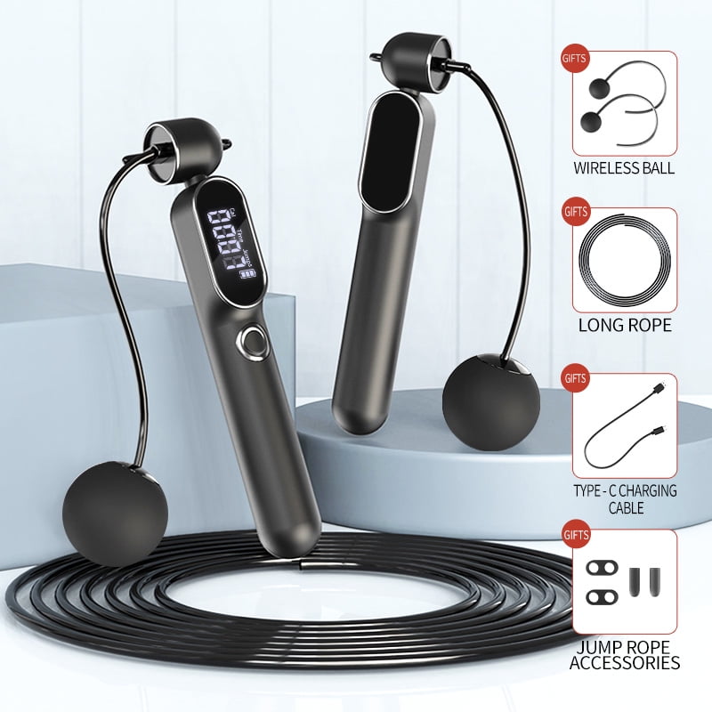 Cordless Jump Rope with Counter, 2 in 1 Weighted Ropeless Skipping Rope for Kids Women Men, Adjustable Digital Smart Jump Ropes for Fitness Workout Boxing Speed Training Crossfit Home Gym